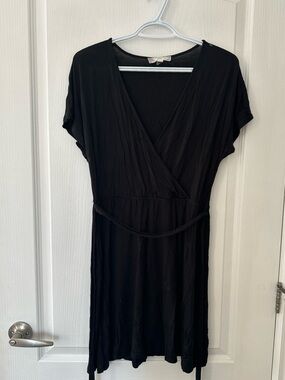 🔥 2/$20 EUC Women’s Casual Summer Black Wrap Mini Dress Tie Waist Size Medium